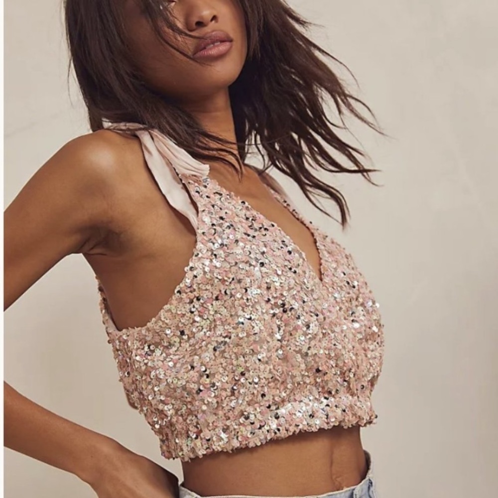 FREE People Big Night sparkly Sequin Cropped Top Large